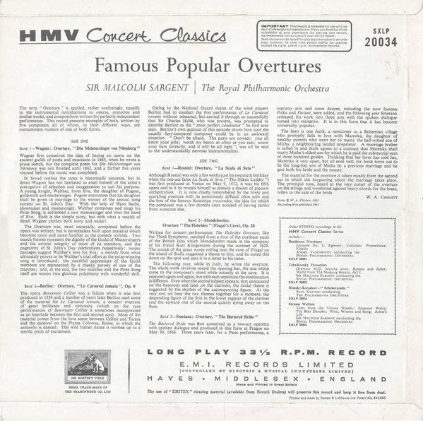 Sir Malcolm Sargent, Royal Philharmonic Orchestra : Famous Popular Overtures (LP)