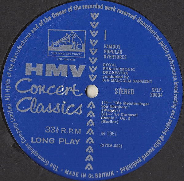 Sir Malcolm Sargent, Royal Philharmonic Orchestra : Famous Popular Overtures (LP)