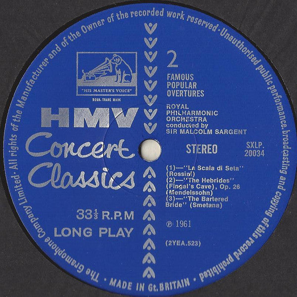 Sir Malcolm Sargent, Royal Philharmonic Orchestra : Famous Popular Overtures (LP)