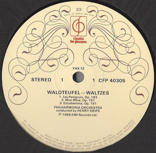 Emil Waldteufel, Philharmonia Orchestra, Henry Krips : Waldteufel Waltzes (LP, RE)