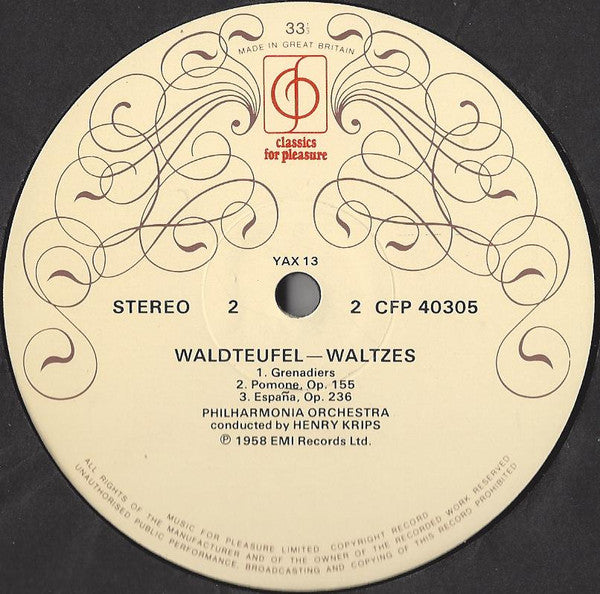 Emil Waldteufel, Philharmonia Orchestra, Henry Krips : Waldteufel Waltzes (LP, RE)
