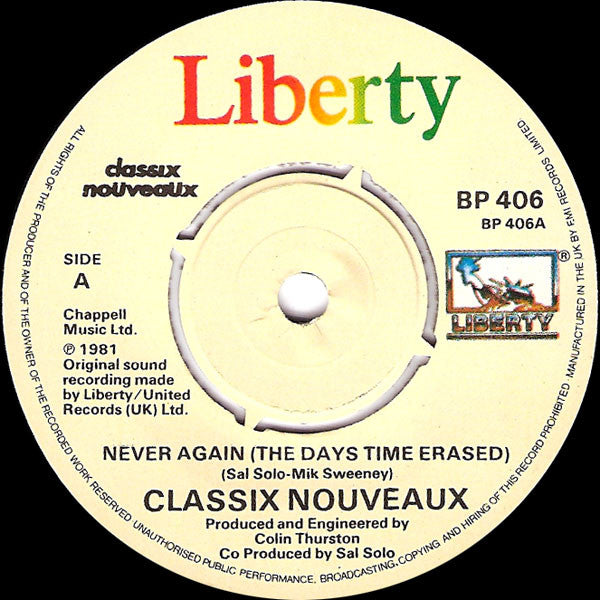 Classix Nouveaux : Never Again (7", Single)