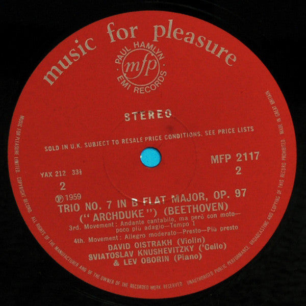 David Oistrakh Trio : Play Beethoven's Piano Trio No.7 In B Flat, Op.97 'The Archduke' (LP, Album, RE)