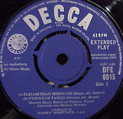 Massed Brass Bands Of Fodens, Fairey Aviation & Morris Motors Conducted By Harry Mortimer : Massed Brass Bands No 2 (7", EP, Mono)