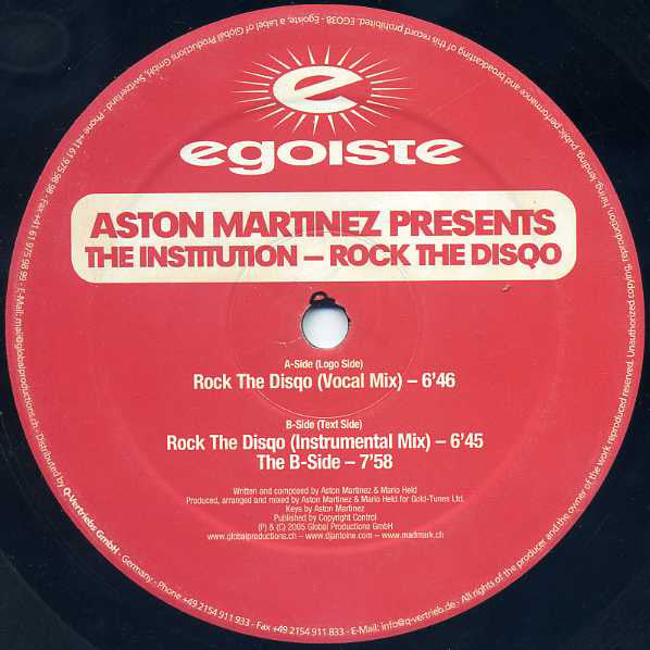 Aston Martinez Presents The Institution : Rock The Disqo (12")