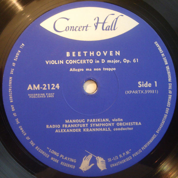 Ludwig van Beethoven, Manoug Parikian, Radio-Sinfonie-Orchester Frankfurt, Alexander Krannhals : Violin Concerto (LP)