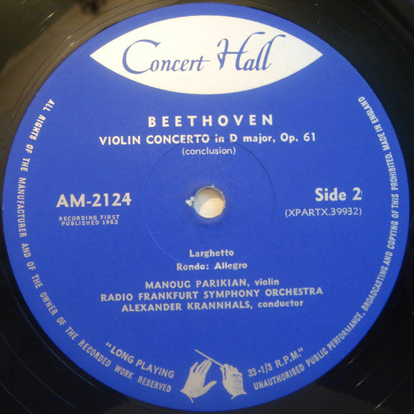 Ludwig van Beethoven, Manoug Parikian, Radio-Sinfonie-Orchester Frankfurt, Alexander Krannhals : Violin Concerto (LP)