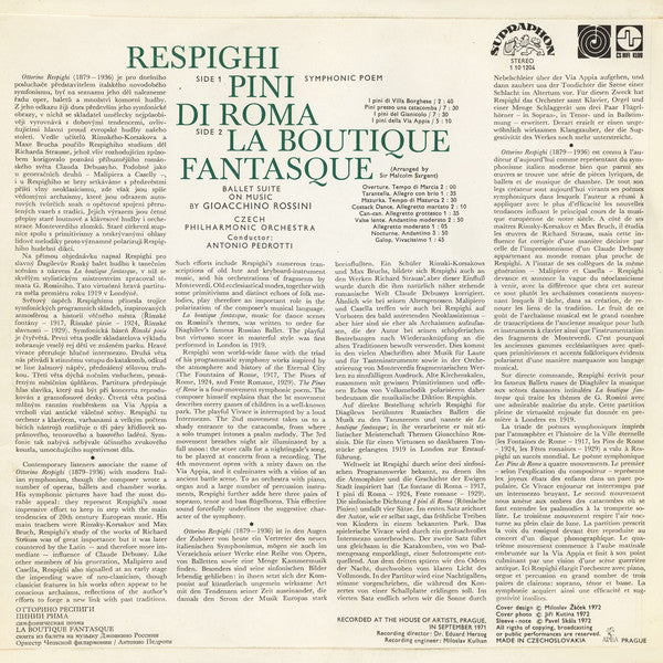 Ottorino Respighi, Gioacchino Rossini, The Czech Philharmonic Orchestra, Antonio Pedrotti : Pini Di Roma / La Boutique Fantasque (LP, Club)