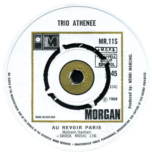 Trio Athénée : Au Revoir Paris (7", Single, Pus)