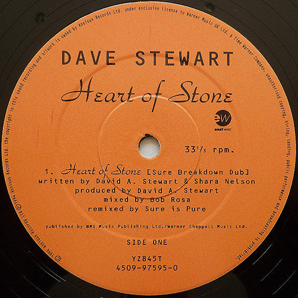 Dave Stewart* : Heart Of Stone (The 'Sure Is Pure' Remixes) (12", Single)