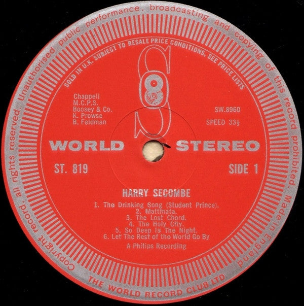 Harry Secombe : Harry Secombe Sings For You (LP, Album, Comp)