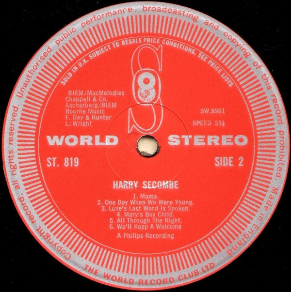 Harry Secombe : Harry Secombe Sings For You (LP, Album, Comp)