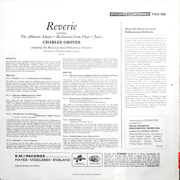 Royal Liverpool Philharmonic Orchestra, Sir Charles Groves : Reverie (LP, Album, RE)