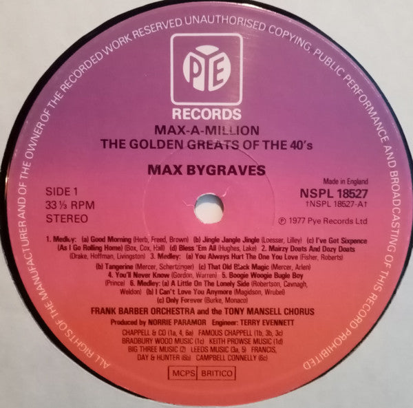 Max Bygraves : Max-A-Million  -  Golden Greats Of The Forties (LP, Album)