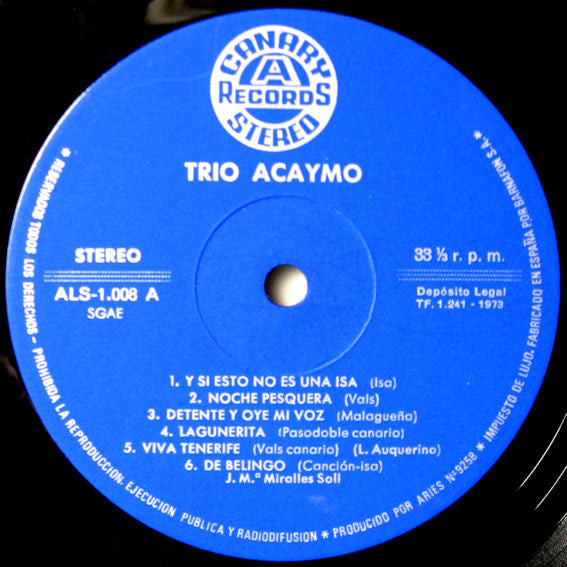 Trío Acaymo : Canciones Y Folklore De Canarias (LP, Album)