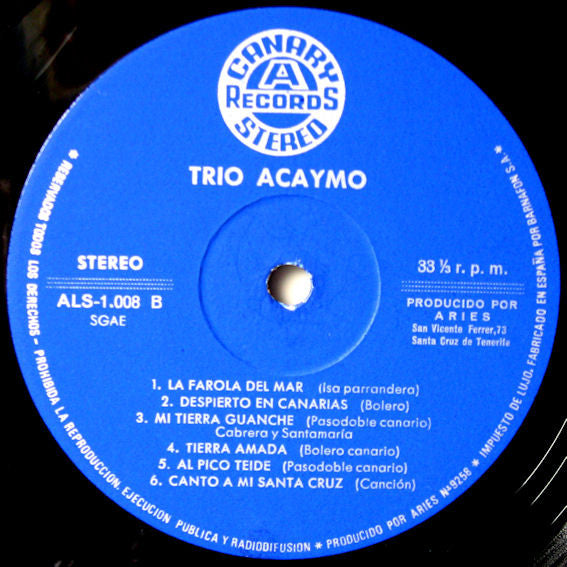 Trío Acaymo : Canciones Y Folklore De Canarias (LP, Album)