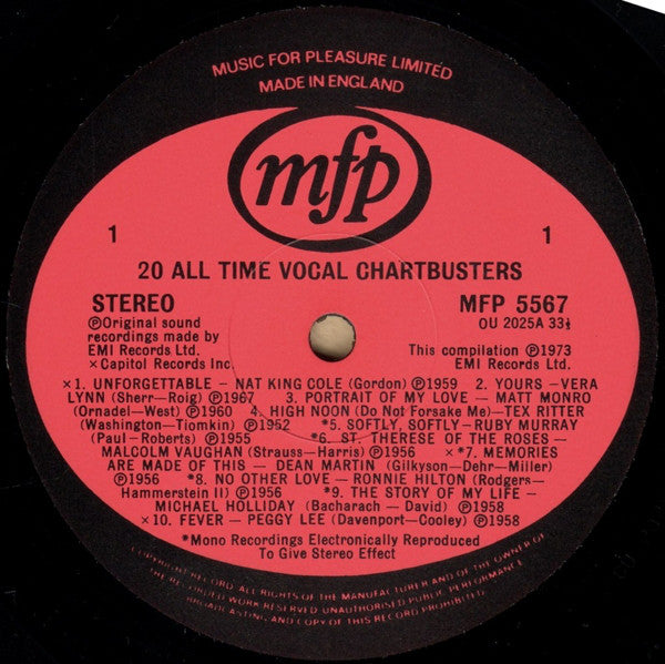 Various : 20 Golden Vocal Chartbusters (LP, Comp)