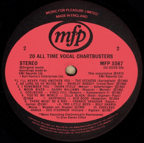 Various : 20 Golden Vocal Chartbusters (LP, Comp)