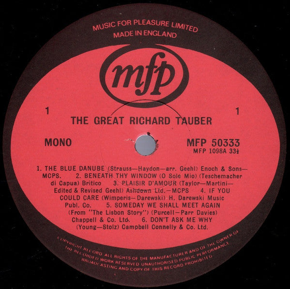 Richard Tauber : The Great Richard Tauber (LP, Comp, Mono)