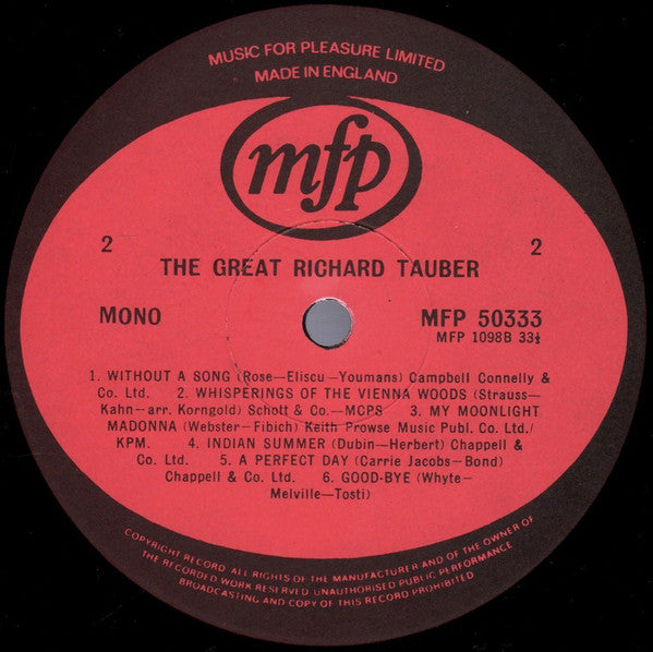 Richard Tauber : The Great Richard Tauber (LP, Comp, Mono)