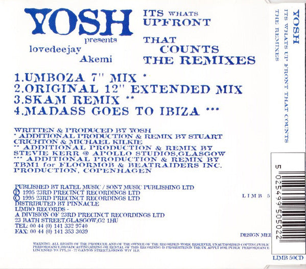 Yosh Presents Lovedeejay Akemi : It's What's Upfront That Counts - The Remixes (CD, Single)