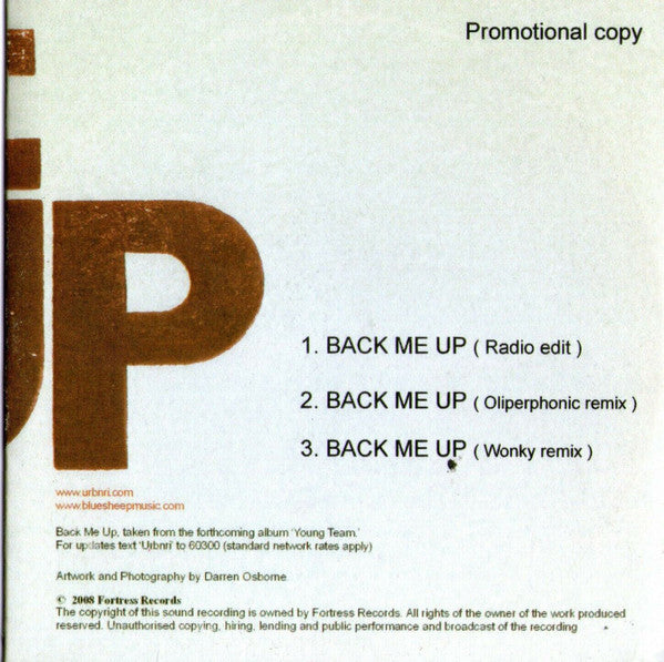 Urbnri : Back Me Up (CDr, Single, Promo)