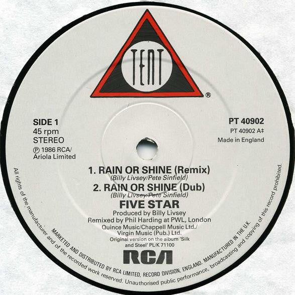 Five Star : Rain Or Shine (Remixed Version) (12", Single)