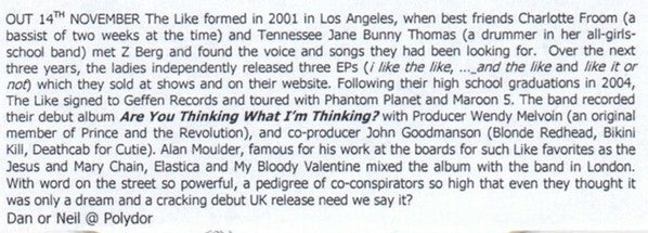 The Like : What I Say And What I Mean (CD, Single, Promo)
