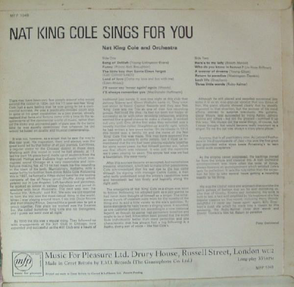 Nat King Cole : Nat King Cole Sings For You (LP, Comp, red)