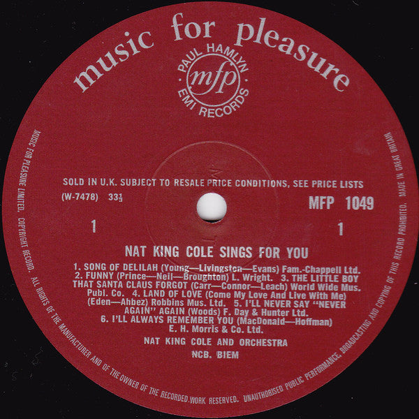 Nat King Cole : Nat King Cole Sings For You (LP, Comp, red)