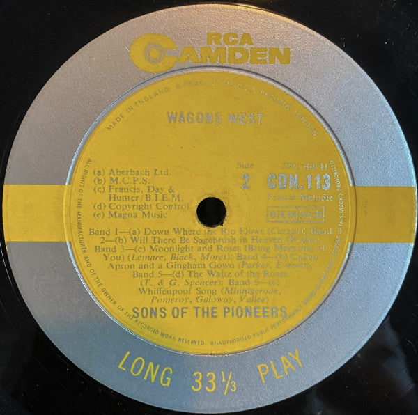 The Sons Of The Pioneers : Wagons West (LP, Album, Mono)