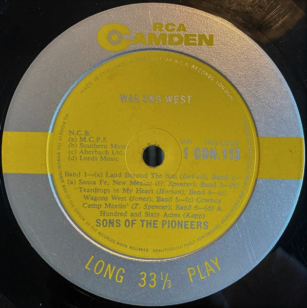 The Sons Of The Pioneers : Wagons West (LP, Album, Mono)