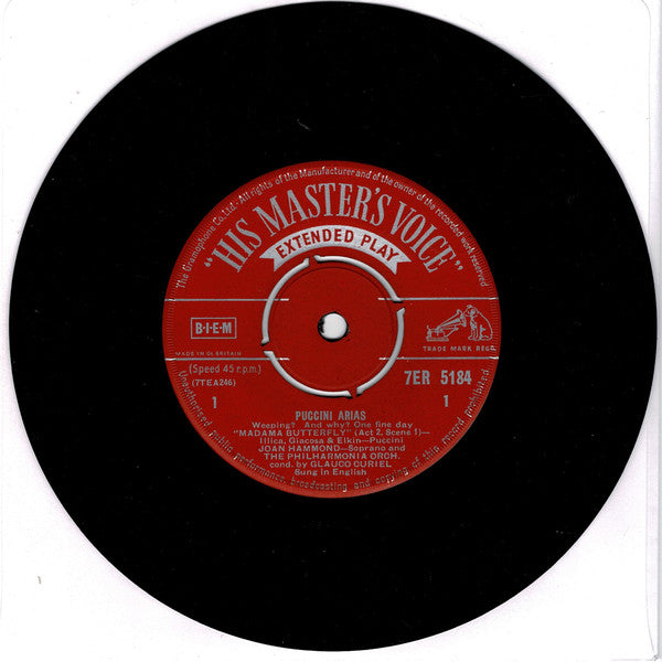 Joan Hammond : Puccini Arias In English (7", EP)