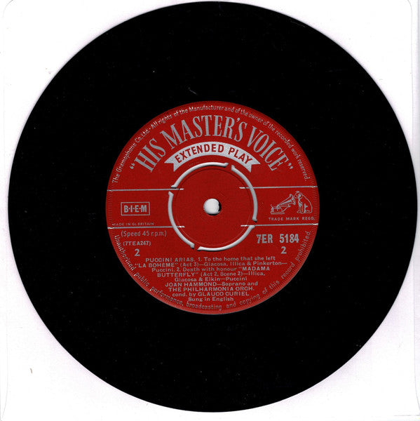 Joan Hammond : Puccini Arias In English (7", EP)