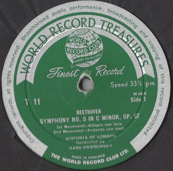 Ludwig van Beethoven, Sinfonia Of London Conducted By Hans Swarowsky : Symphony No. 5 In C Minor Opus 67 / Egmont Overture Opus 84 (LP, Mono, Club)