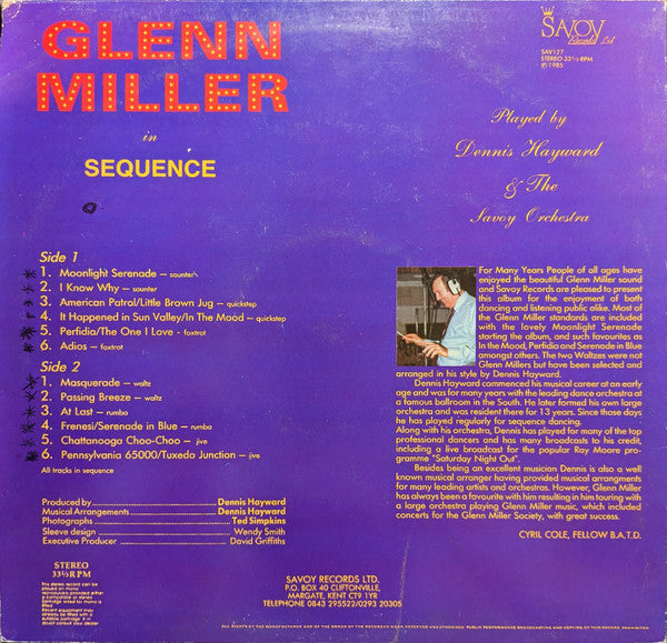 Dennis Hayward & The Savoy Orchestra : Dennis Hayward & The Savoy Orchestra Play Glenn Miller In Sequence (LP, Album)