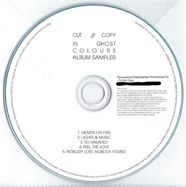 Cut Copy : In Ghost Colours (Album Sampler) (CDr, Copy Prot., Num, Promo, Smplr)