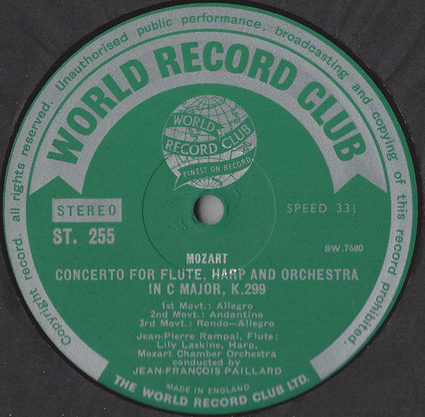 Mozart*, Jean-Pierre Rampal, Lily Laskine, Jacques Lancelot, Mozart Chamber Orchestra*, Jean-François Paillard : Concerto For Clarinet, K. 622 / Concerto For Flute And Harp. K.299 (LP, Club, RE)