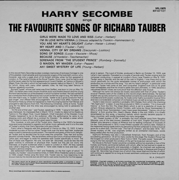 Harry Secombe : The Favourite Songs Of Richard Tauber (LP, Album)