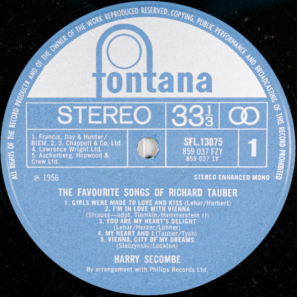 Harry Secombe : The Favourite Songs Of Richard Tauber (LP, Album)