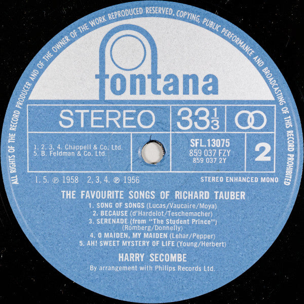 Harry Secombe : The Favourite Songs Of Richard Tauber (LP, Album)