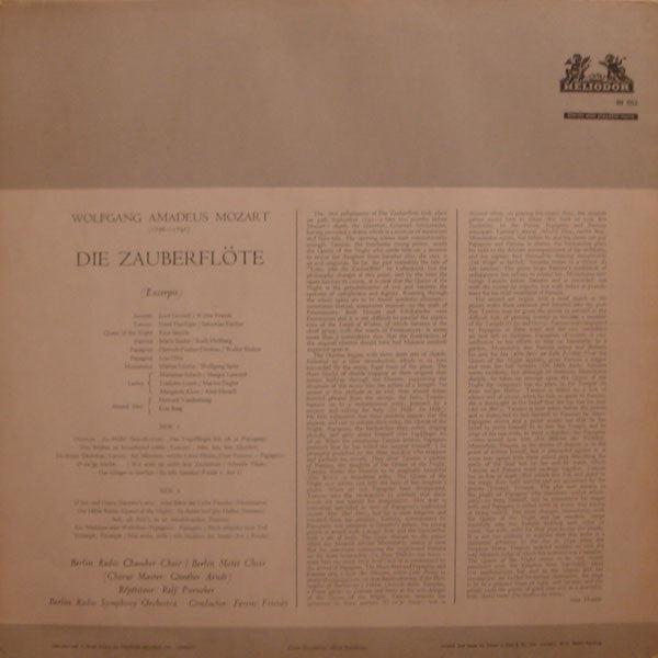 Wolfgang Amadeus Mozart • Lisa Otto • Maria Stader • Rita Streich • Ernst Haefliger • Dietrich Fischer-Dieskau • Josef Greindl : Die Zauberflöte - Excerpts (LP)