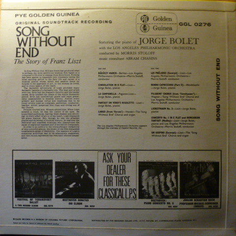 Jorge Bolet With The Los Angeles Philharmonic Orchestra : Song Without End - Original Soundtrack Recording (LP, Album, Mono)