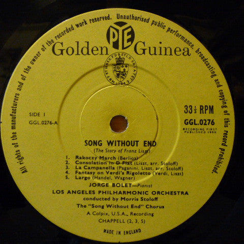 Jorge Bolet With The Los Angeles Philharmonic Orchestra : Song Without End - Original Soundtrack Recording (LP, Album, Mono)