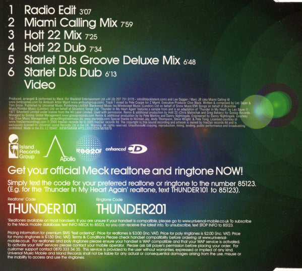 Meck (2) Feat. Leo Sayer : Thunder In My Heart Again (CD, Maxi, Enh)