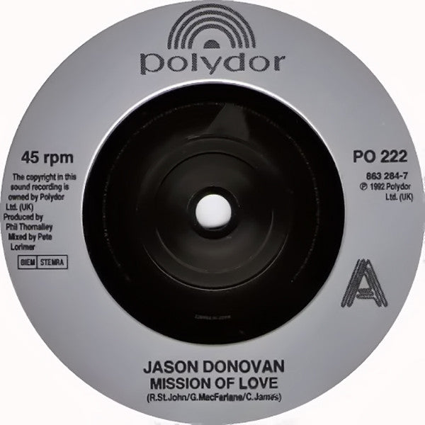 Jason Donovan : Mission Of Love (7", Single)