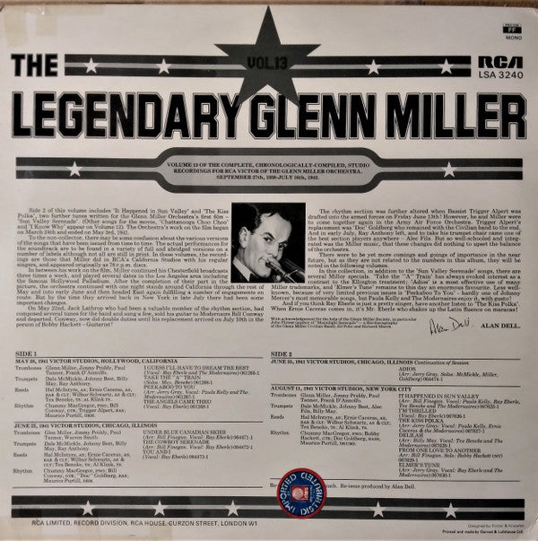 Glenn Miller And His Orchestra : The Legendary Glenn Miller Vol.13 (LP, Comp, Mono, RE)