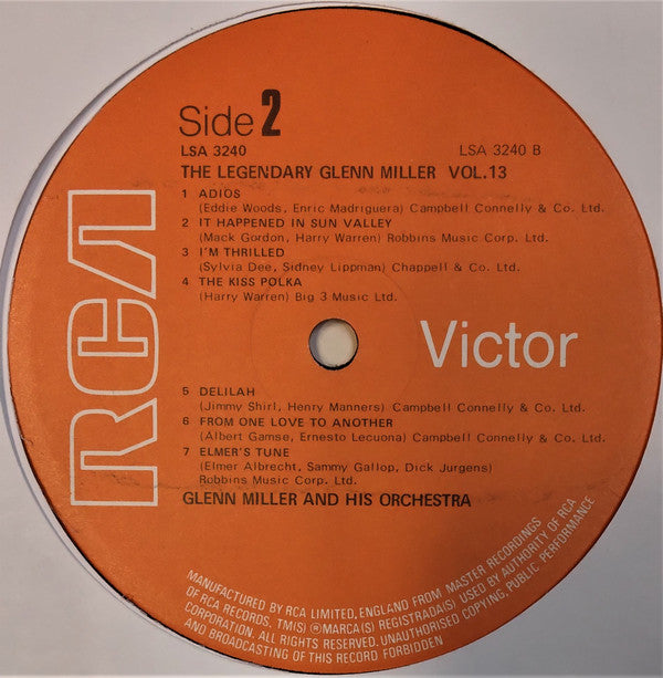 Glenn Miller And His Orchestra : The Legendary Glenn Miller Vol.13 (LP, Comp, Mono, RE)