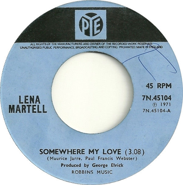 Lena Martell : Somewhere My Love (7", Single, Big)