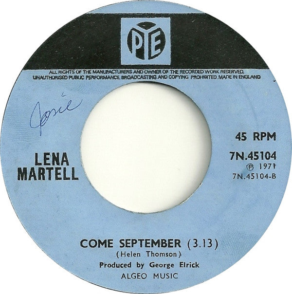 Lena Martell : Somewhere My Love (7", Single, Big)